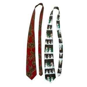 Men’s Tie Bundle Aquascutum London Red Floral Silk Tie & Yule Tie Snowman Tie
